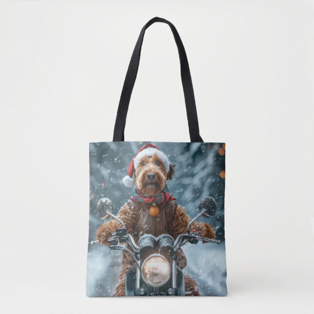 Bolso De Tela Navidades en motocicleta de Airedale Dog Riding (Anverso)