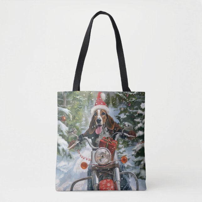 Bolso De Tela Navidades en motocicleta de Bluetick Coonhound Dog (Anverso)