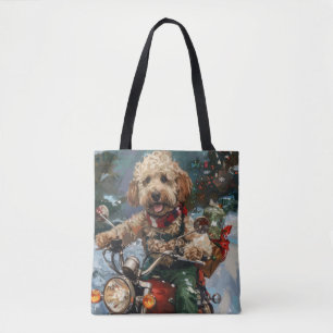 Bolso De Tela Navidades en motocicleta de Cockapoo Dog Riding