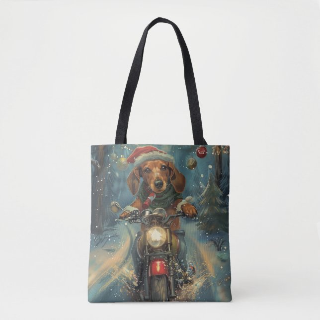 Bolso De Tela Navidades en motocicleta de Dachshund (Anverso)