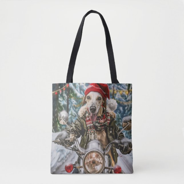 Bolso De Tela Navidades en motocicleta de perros de Greyhound (Anverso)