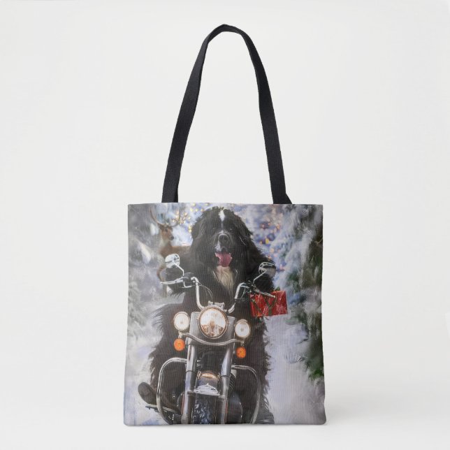 Bolso De Tela Navidades en motocicleta de perros de Terranova (Anverso)