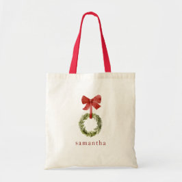 Bolso De Tela Navidades Escandinavos Wreath Red Bow Custom Name