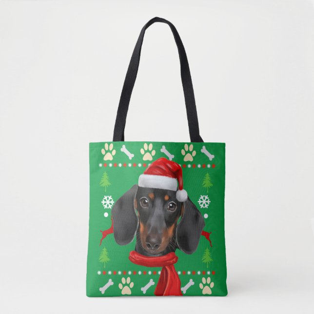 Bolso De Tela Navidades feos del perro de Dachshund (Anverso)