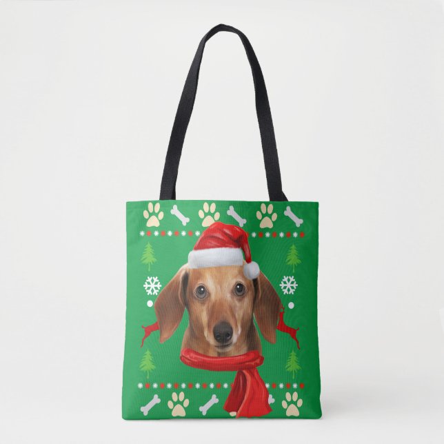 Bolso De Tela Navidades feos del perro de Dachshund (Anverso)