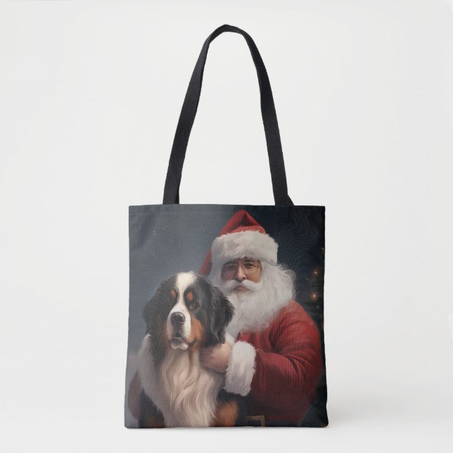 Bolso De Tela Navidades festivos Bernese Mountain Dog Santa Clau (Anverso)