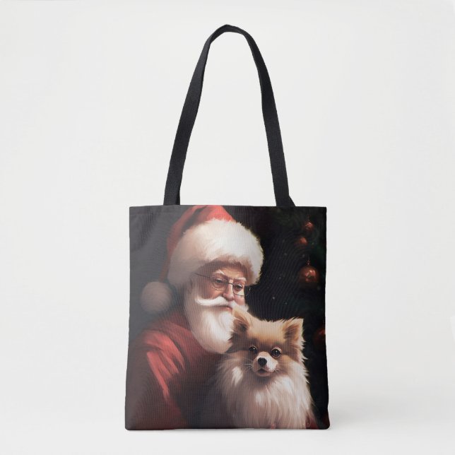 Bolso De Tela Navidades festivos de Pomerania con Santa Claus (Anverso)