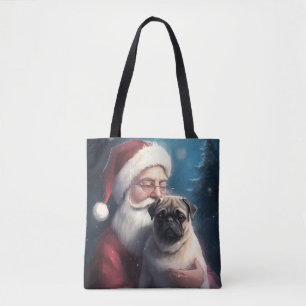 Bolso De Tela Navidades festivos de Pug con Santa Claus