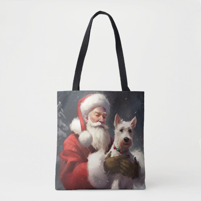 Bolso De Tela Navidades festivos de Wire Fox Terrier Santa Claus (Anverso)