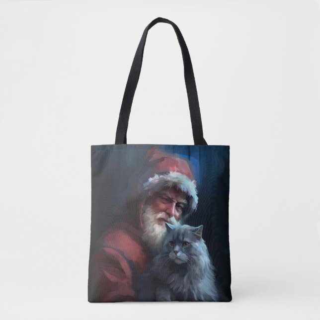 Bolso De Tela Navidades festivos del gato azul ruso Santa Claus (Anverso)