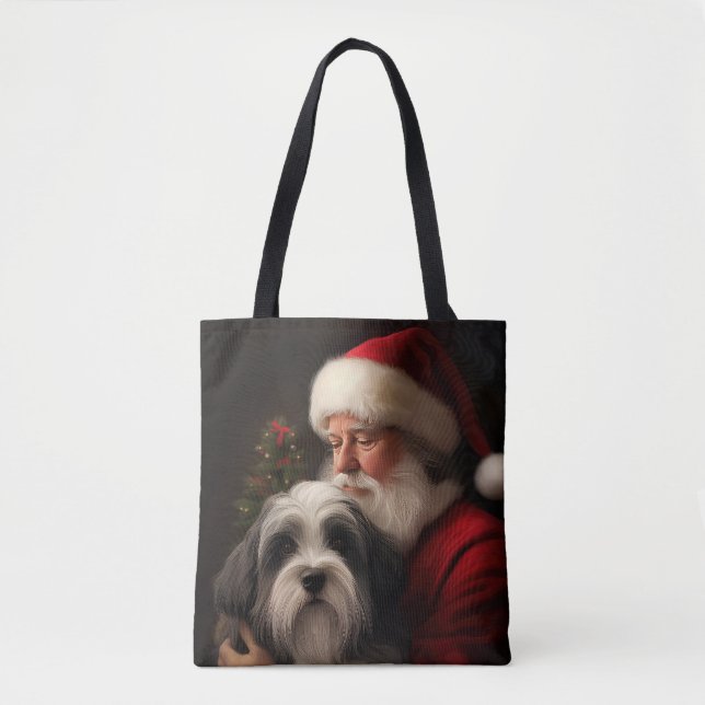 Bolso De Tela Navidades festivos del Tibetano Terrier Santa Clau (Anverso)