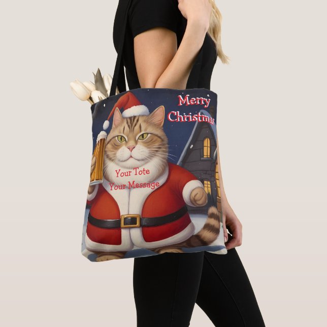 Bolso De Tela Navidades festivos divertidos gatitos con vaso de  (Detalle)