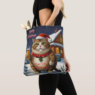 Bolso De Tela Navidades festivos divertidos gatitos con vaso de