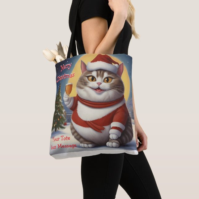 Bolso De Tela Navidades festivos divertidos gatitos con vaso de  (Detalle)