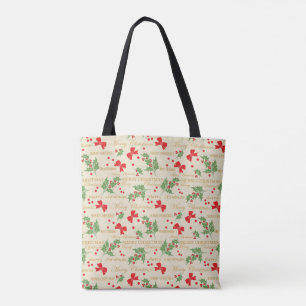 Bolso De Tela Navidades festivos Holly, Berries y Bows rojos