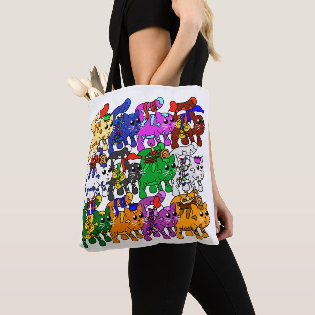 Bolso De Tela Navidades festivos Jolly Meowy gatos (Detalle)