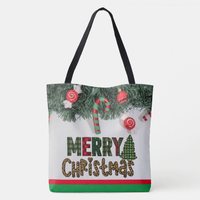 Bolso De Tela Navidades festivos personalizados Wreath Merry Chr (Reverso)