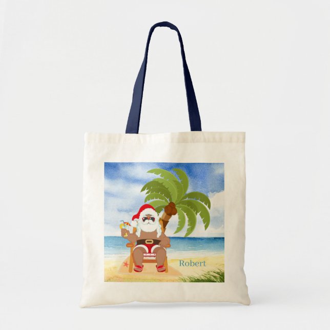 Bolso De Tela navidades festivos playa Santa add nombre niños un (Frente)