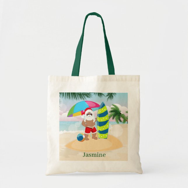 Bolso De Tela navidades festivos playa Santa add nombre niños un (Frente)