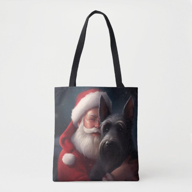 Bolso De Tela Navidades festivos Scottish Terrier Santa Claus (Anverso)