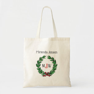 Bolso De Tela Navidades festivos Xmas Holly Wreath Monograma
