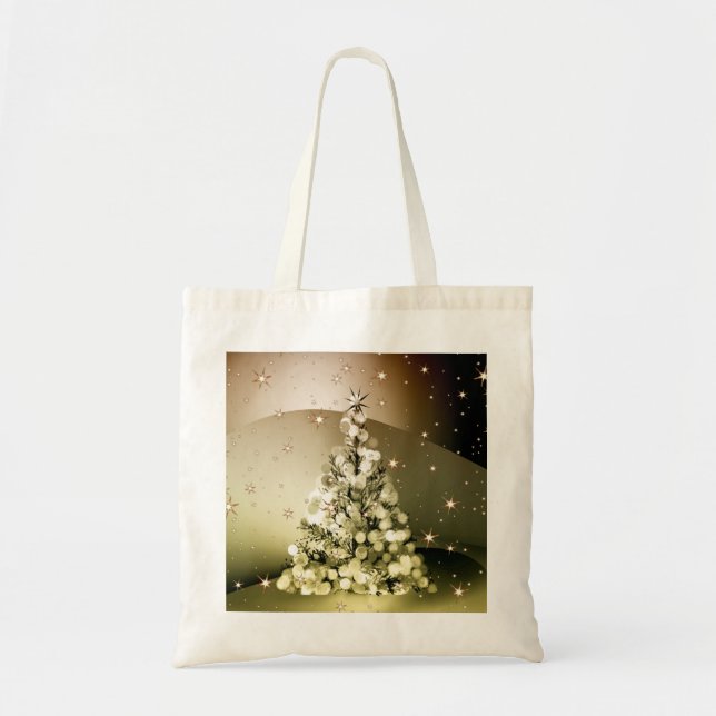 Bolso De Tela Navidades Fiesta Golden Tree Shiny Sparkle Stars (Frente)