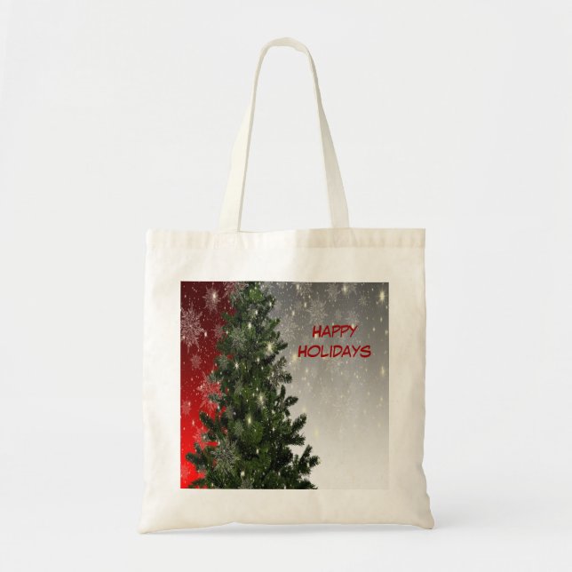 Bolso De Tela Navidades Fiesta Green Tree Red Silver Snowflakes (Frente)