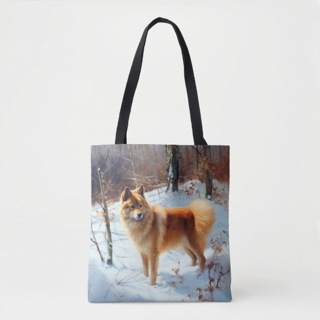 Bolso De Tela Navidades finlandeses de spitz Let It Snow (Anverso)