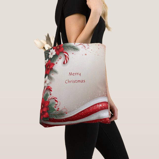 Bolso De Tela Navidades Floral Candy Canes Holiday Tote Bag (Detalle)