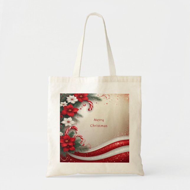 Bolso De Tela Navidades Floral Candy Canes Holiday Tote Bag (Frente)