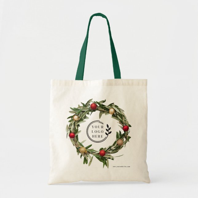 Bolso De Tela Navidades Floral Wreath Personalizado logotipo de  (Frente)