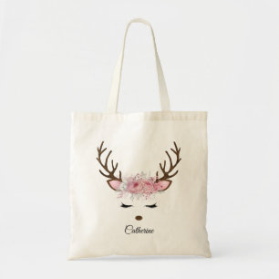 Bolso De Tela Navidades florales nombre personalizado reno