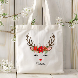 Bolso De Tela Navidades florales nombre personalizado reno