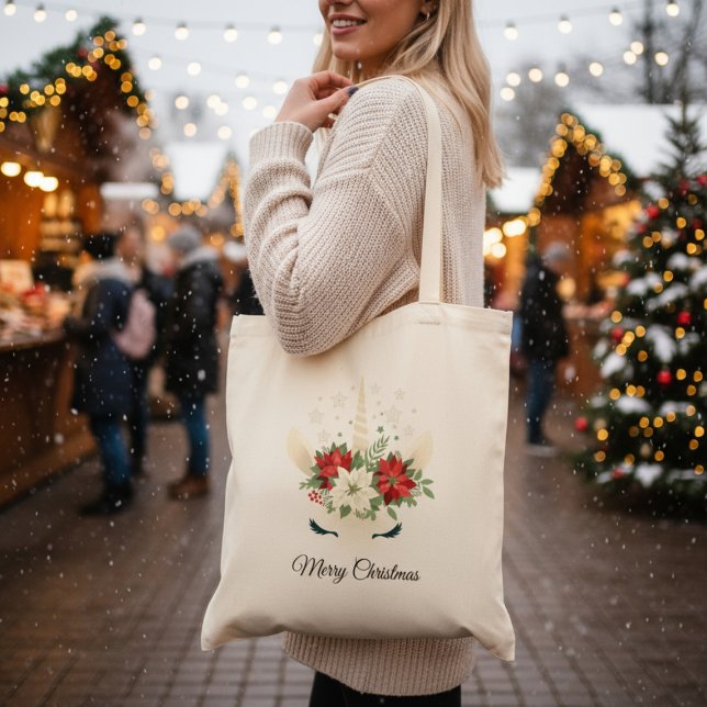 Bolso De Tela Navidades florales Unicorn | Feliz Navidad (Subido por el creador)