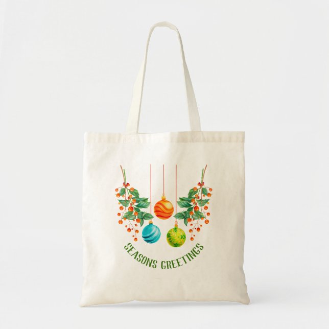 Bolso De Tela Navidades Florales Y Ornamentos (Frente)