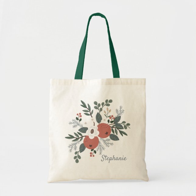 Bolso De Tela Navidades Folk Art Floral Bouquet (Frente)