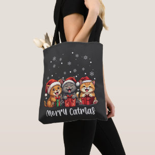 Bolso De Tela Navidades Gatos Kitty Cats Feliz Navidad