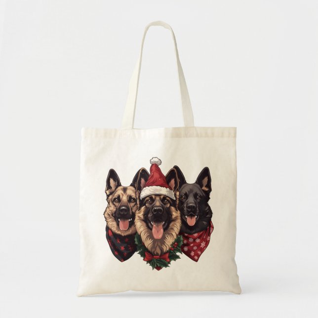 Bolso De Tela Navidades German Shepherd Dogs (Frente)