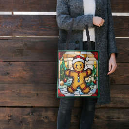 Bolso De Tela Navidades Gingerbread Man Falsa Vidrio Manchado
