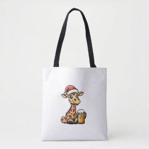 Bolso De Tela Navidades Giraffe con cerveza _ Fiesta gracioso de