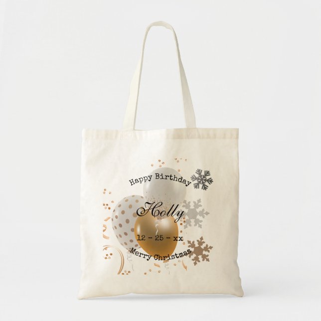 Bolso De Tela Navidades Globos de cumpleaños y copos de nieve (Frente)