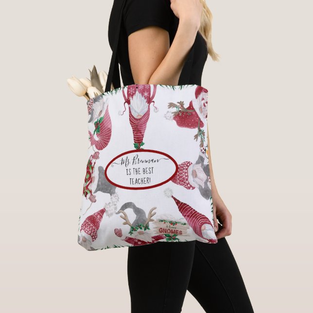 Bolso De Tela Navidades Gnomes Whimsical Mejor Nombre De Profeso (Detalle)