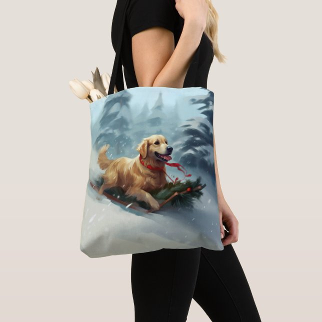 Bolso De Tela Navidades Golden Retriever nevan invierno (Detalle)