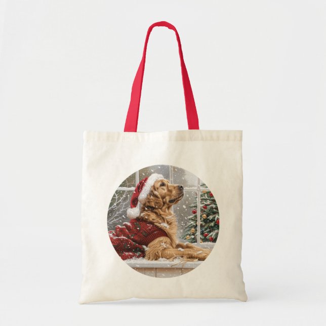 Bolso De Tela Navidades Golden Retriever Santa Dog (Frente)