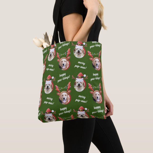 Bolso De Tela Navidades Gorras Antler de Dos Perros Fotográficos (Detalle)