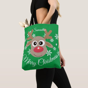 Bolso De Tela Navidades graciosos con renos con escritura blanca