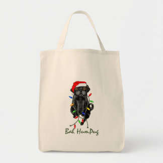 Bolso De Tela Navidades graciosos de Black Pug Dog Bah Humpug