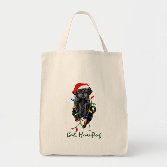 Bolso De Tela Navidades graciosos de Black Pug Dog Bah Humpug (Frente)