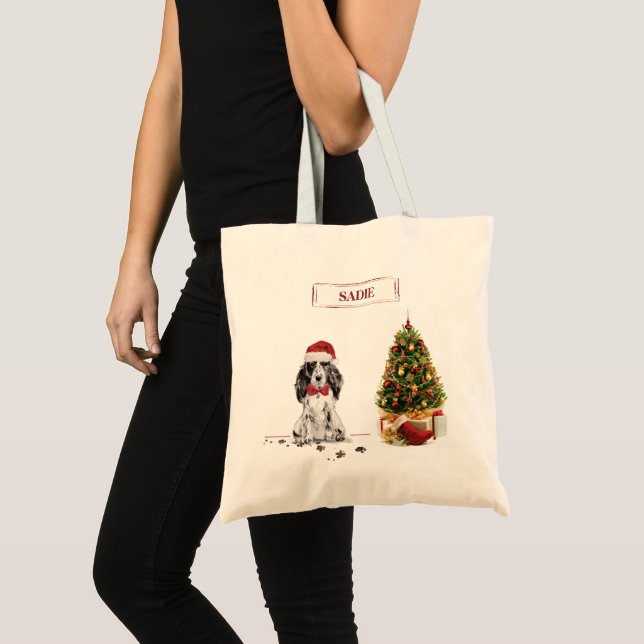 Bolso De Tela Navidades graciosos de Cocker Spaniel con árbol (Anverso (producto))