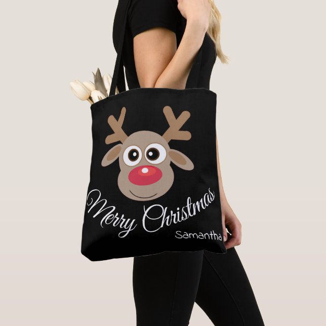Bolso De Tela Navidades graciosos Personalizado reno negro (Detalle)